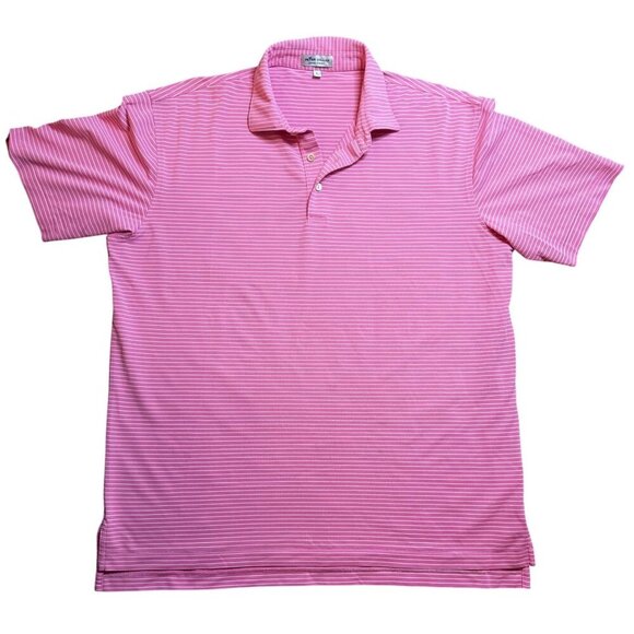 Peter Millar Lightweight Summer Comfort Pink & White Striped Polo Shirt Large - Picture 1 of 5